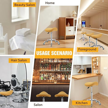 Nolasalon Saddle Stool Chair with Wheels,Ergonomic Swivel Rolling Height Adjustable for Salon Beauty Clinic Dentist Tattoo Home Office