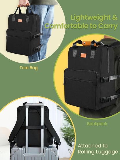 Dog Travel Bag, 25L Airline Approved Dog Travel Backpack for Pet Travel Accessories with 2 Food Storage Containers, 2 Foldable Bowls for Short Trips, Black