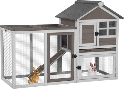 Aivituvin Rabbit Hutch Indoor Bunny Cage Outdoor with Run Chicken Coop Guinea Pig House with Waterproof Asphalt Roof,No Leakage Pull Out Tray