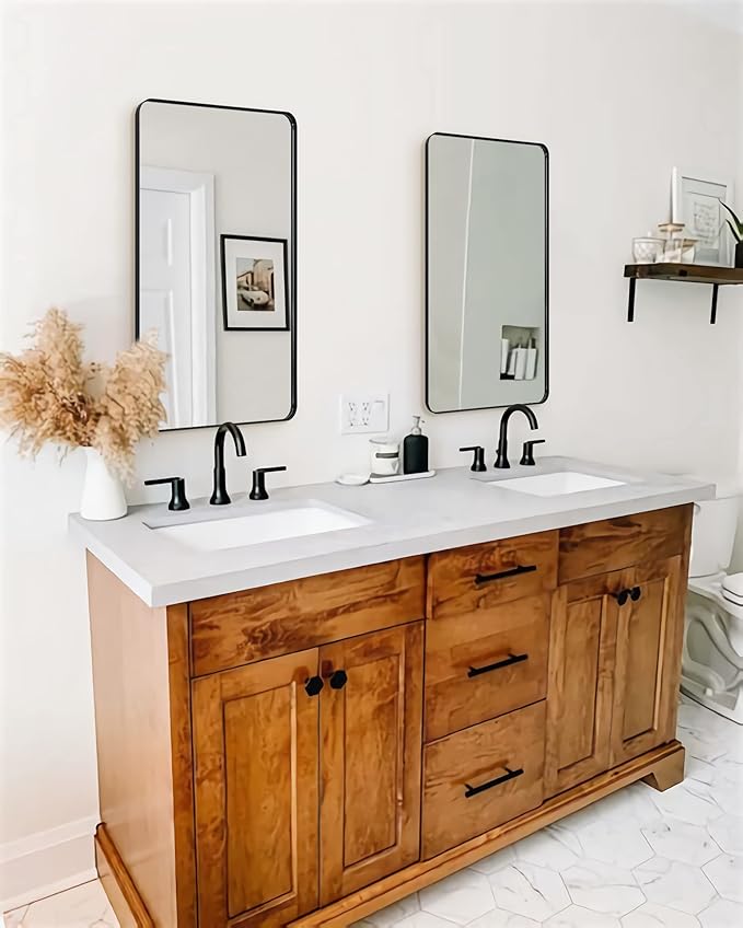 ANDY STAR Black Bathroom Mirror, 24”x40” Rounded Corner Rectangle Mirror