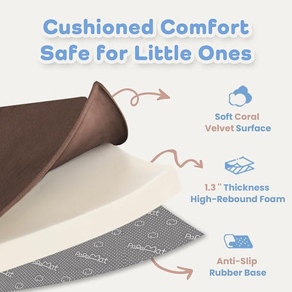 PAPAMAT 1.3" Thick Baby Floor Play Mat 50x50, Basic Padded Foam Mat for Tummy Time Crawling, Non Slip Cushioned for Babies Toddlers Infants Kids (Brown)