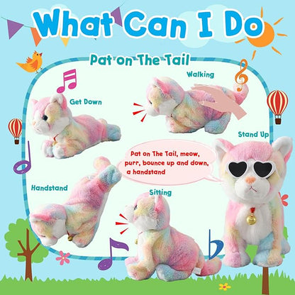Colorful Plush Robot Cat Stuffed Animal Interactive Cat Robot Toy, Robotic Cat Barking Meow Kitten Touch Control, Animated Kitty Cat Pet, Robot Kitty Toy for Baby Birthday H:12"