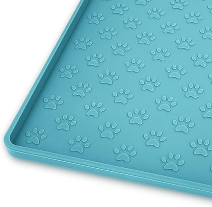 Ptlom Dog Food Mat Anti-Slip Pet Bowl Mats for Food and Water, High-Lips Pet Placemat Prevent Messy Spills to Floor, Waterproof Puppy Feeding Tray for Small, Medium Large Dogs Cats, Silicone