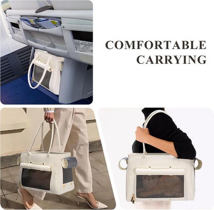Fashion Pet Carrier Purse for Small Cat and Dog, Luxury Pu Soft-Sided Tote Bag with Large Pockets for Dogs and Puppies (White, 15.8" L x 7.5" W x 11.8" H)