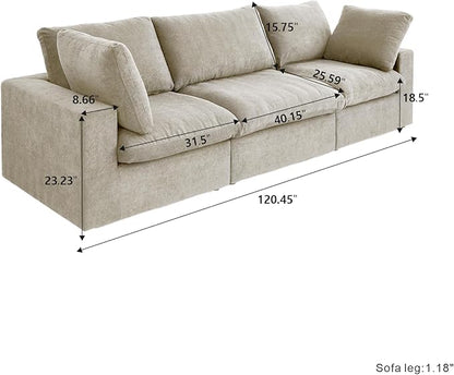 JACH 3-Seater Cloud Modular Sectional Couches, Convertible Couch, Cushion Covers Removable, Cloud Sofa, Sectional Sofas for Living Room Bedroom Apartment, (Khaki)