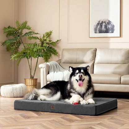 EHEYCIGA Orthopedic Dog Bed Large with Removable Washable Cover, 50IN Grey | Egg Crate Foam Support, Durable Oxford fabric, Non-Slip Bottom, Machine Washable, Soft Waterproof Plush Pet Bed Mat For Crate