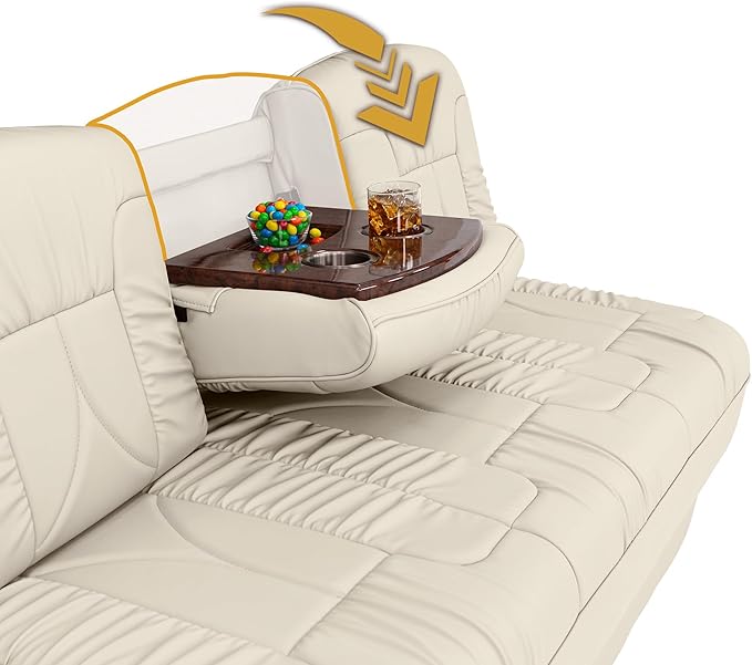 Qualitex De Leon Console SL RV Sofa Bed, 74" Wide, Ulitmate Leather, Bisque