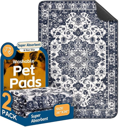 Washable Pee Pads for Dogs, 2 Pack Reusable Puppy Training Pads 36"x36" Super Absorbent Waterproof Dog Training Pads, Non-Slip Potty Pads, Whelping Pads Litter Mat Navy Blue