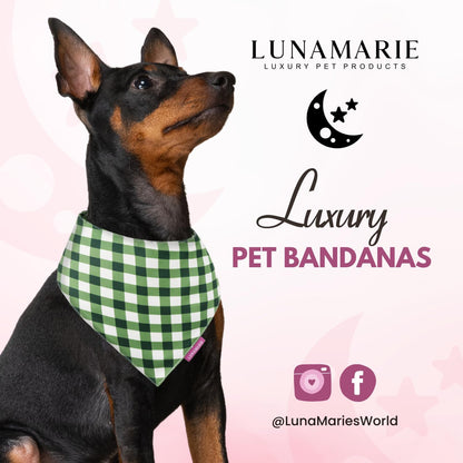 LunaMarie - Luxury Pet Birthday Bandanas -Premium & Silky Poly Fabric | 100% Handmade | Custom Shape Dual Layered (Olive, Medium)