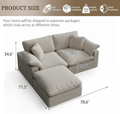 Forest aesthetics Modular Cloud Sofa,Convertible 3-Seater Set,Extra Deep Seat Down Filled Seat, Washable & Replaceable Cushion Covers for Living Room,Apartment,Light Beige