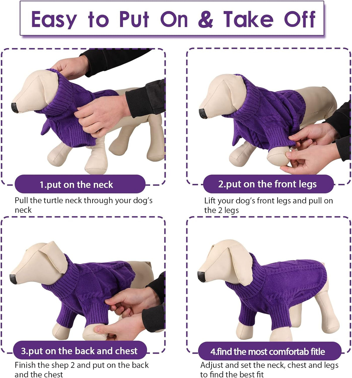 Queenmore Dog Sweater for Large Size Pet,Pitbull Dog Sweater,XXL Doggy Sweater for Labrador Retriever,Cold Weather Warm Knitted Pet Sweatershirt for Boy Girl Dogs (Purple,2XL)
