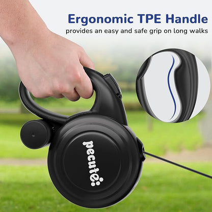 Pecute 32ft Retractable Dog Leash with Reflective Strips, One-Button Control & Sturdiness Nylon Material, Long Leash Retractable with Poop Bag Holder for Medium Large Dog