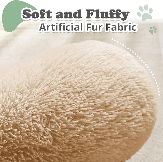 JOLLYVOGUE Dog & Cat Bed, Calming Anti-Anxiety Pet Bed for Small Dogs, Fluffy Donut Cushion for Small and Medium Pets (20")