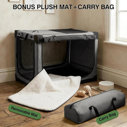 Veraste 24" Soft Collapsible Travel Dog Crate for Small Medium Pets,Grey | 4-Door Foldable Travel Crate,breathable mesh, foldable with storage bag