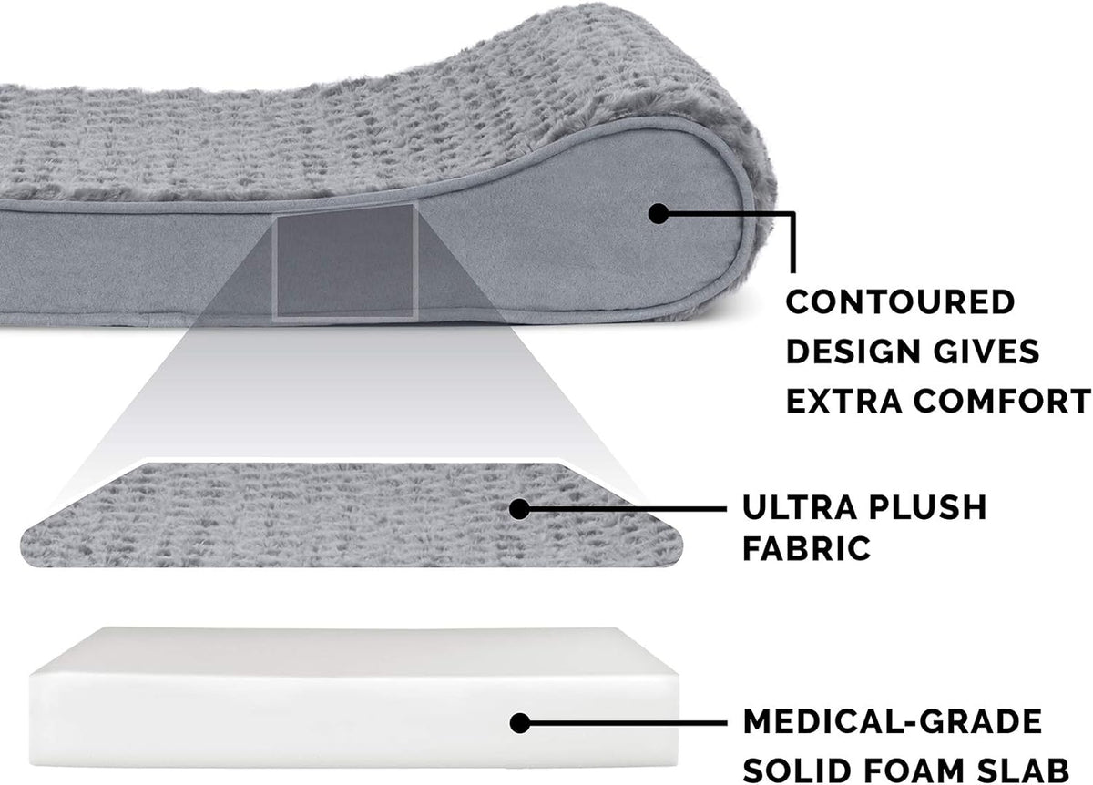 Furhaven Orthopedic Dog Bed for Large Dogs w/ Removable Washable Cover, For Dogs Up to 75 lbs - Ultra Plush Faux Fur & Suede Luxe Lounger Contour Mattress - Gray, Jumbo/XL