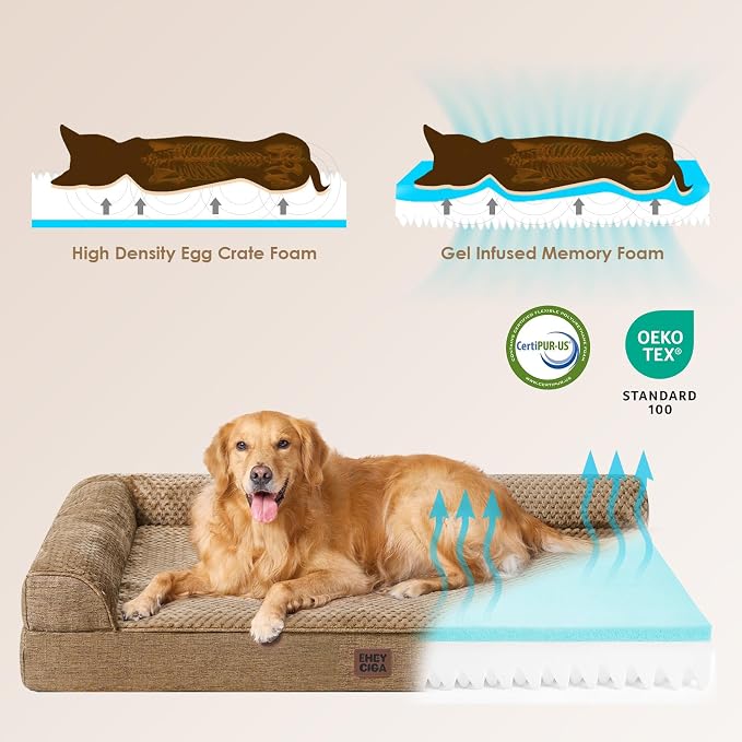 EHEYCIGA Orthopedic Dog Bed Medium Size Dogs, Memory Foam Dog Bed with Washable Removable Cover, Waterproof Pet Sofa Couch for Crate with Nonskid Bottom, 30x20x6, Camel | Small Dog Sofa with Washable Removable Cover, Waterproof Pet Couch for Crate with...