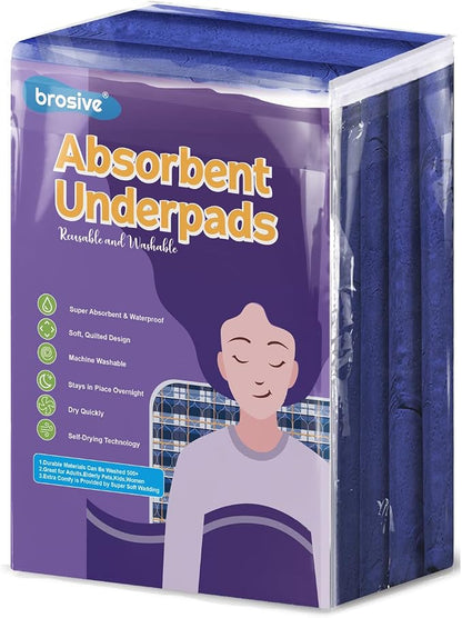 Washable Waterproof Bed Pads 36x52 Inch (4 Pack), Extra Large for Incontinence, Bed Wetting, and Pet Protection, Navy Blue Ideal for Elderly, Adults, Kids and Pets
