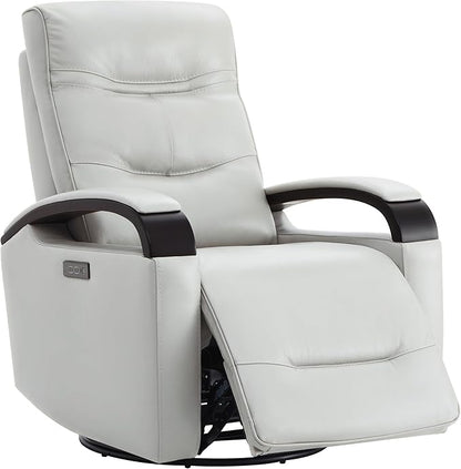 CHITA Genuine Leather Power Swivel Glider Rocker Recliner, FSC Certified Mid Century Modern Recliner Chair for Adults, Adjustable Power Headrest, for Nursery and Living Room, Creamy Grey
