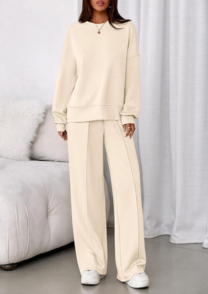 PRETTYGARDEN 2 Piece Sets For Women Fall Trendy Long Sleeve Sweatshirt Wide Leg Pants Loungewear Set Matching Sweatsuit