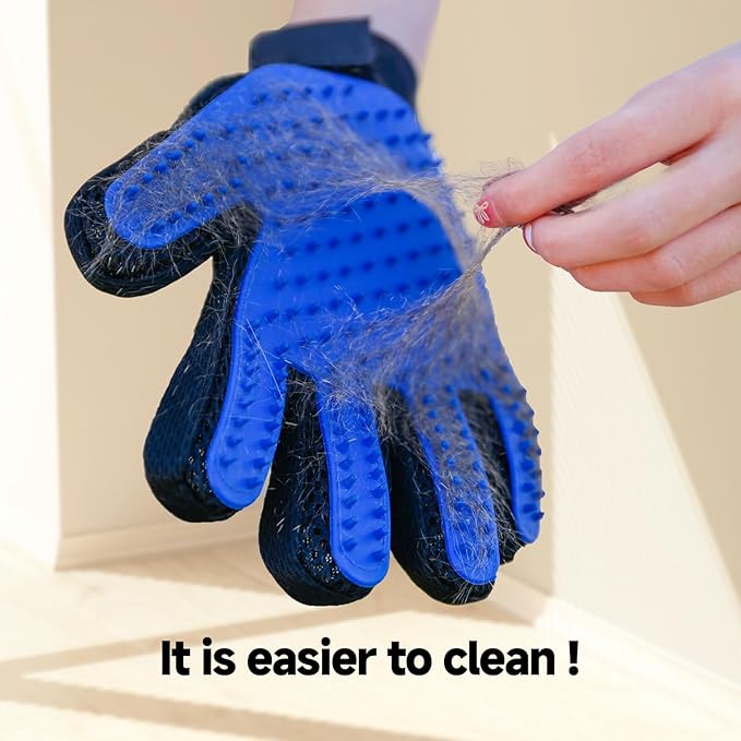 Pet Hair Removal Glove for Dogs & Cats, 2-Pack 2-in-1 Deshedding Brush & Massage Mitt - Grooming Gloves for Shedding Control, Bathing and Washing, Safe for Short/Long Hair Pets (Blue)