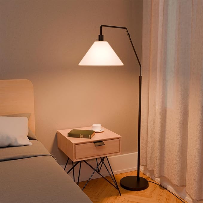 GLOBE Electric 61000171 65" Floor Lamp, Matte Black, Off-White Tapered Fabric Shade, On/Off Rotary Switch on Socket, 5-Foot Black Cord, 1-Light, 100W E26/Medium Base Bulb