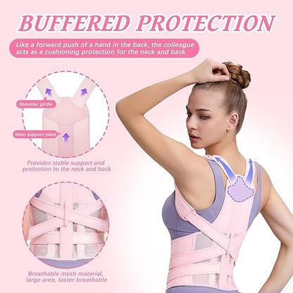 TEE TEA Posture Corrector for Women & Men – Adjustable Back Support Brace for Neck, Shoulder & Spine Muscle Relief – Improve Posture, Comfort & Confidence – Invisible & Comfortable Design (Pink, Small)