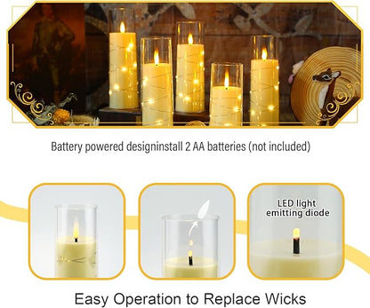 Flameless Candles with Embedded Star String, Battery Operated LED Pillar