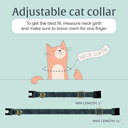 Hepper Hemp Safety Breakaway Cat Collar with Bells - Adjustable Large to Small Kitten Collar with Bell - Cat Collars for Girl Cats/Cat Collars for Boy Cats - Minimalist Cute Cat Collar with Cat Bells