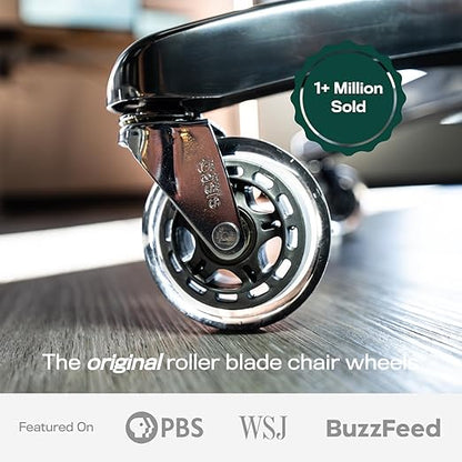 The Office Oasis Original Roller Style Office Chair Wheels (As Seen On PBS) - Smooth & Quiet Casters - Safe for Hardwood Floors & Carpet - Easy Install with Universal Fit - Set of 5 - Silver