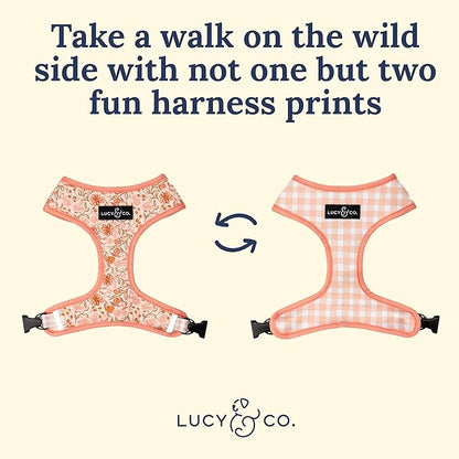 Lucy & Co. Reversible Dog Harness - Water-Repellent Neoprene, Dual-Print Design, Easy Swap Style, Adjustable Comfort Fit - Woodland Wildflowers Reversible Harness - X-Small