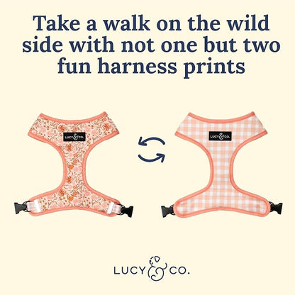 Lucy & Co. Reversible Dog Harness - Water-Repellent Neoprene, Dual-Print Design, Easy Swap Style, Adjustable Comfort Fit - Woodland Wildflowers Reversible Harness - X-Large
