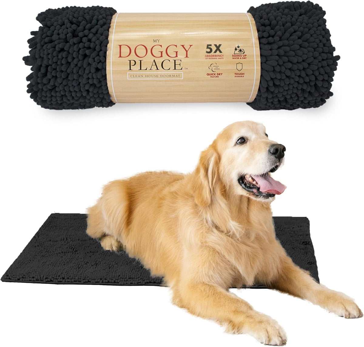 My Doggy Place Microfiber Dog Mat for Muddy Paws, 36" x 26" Charcoal - Absorbent and Quick-Drying Dog Paw Cleaning Mat, Washer and Dryer Safe - Non-Slip Rubber Backed Dog Floor Mat, Large