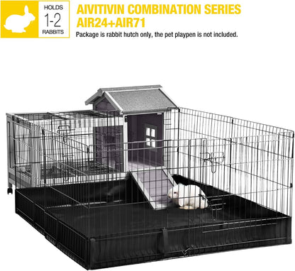 Aivituvin Rabbit Hutch Indoor Bunny Cage Outdoor Bunny House with Wire Floor Leakproof Plastic Tray