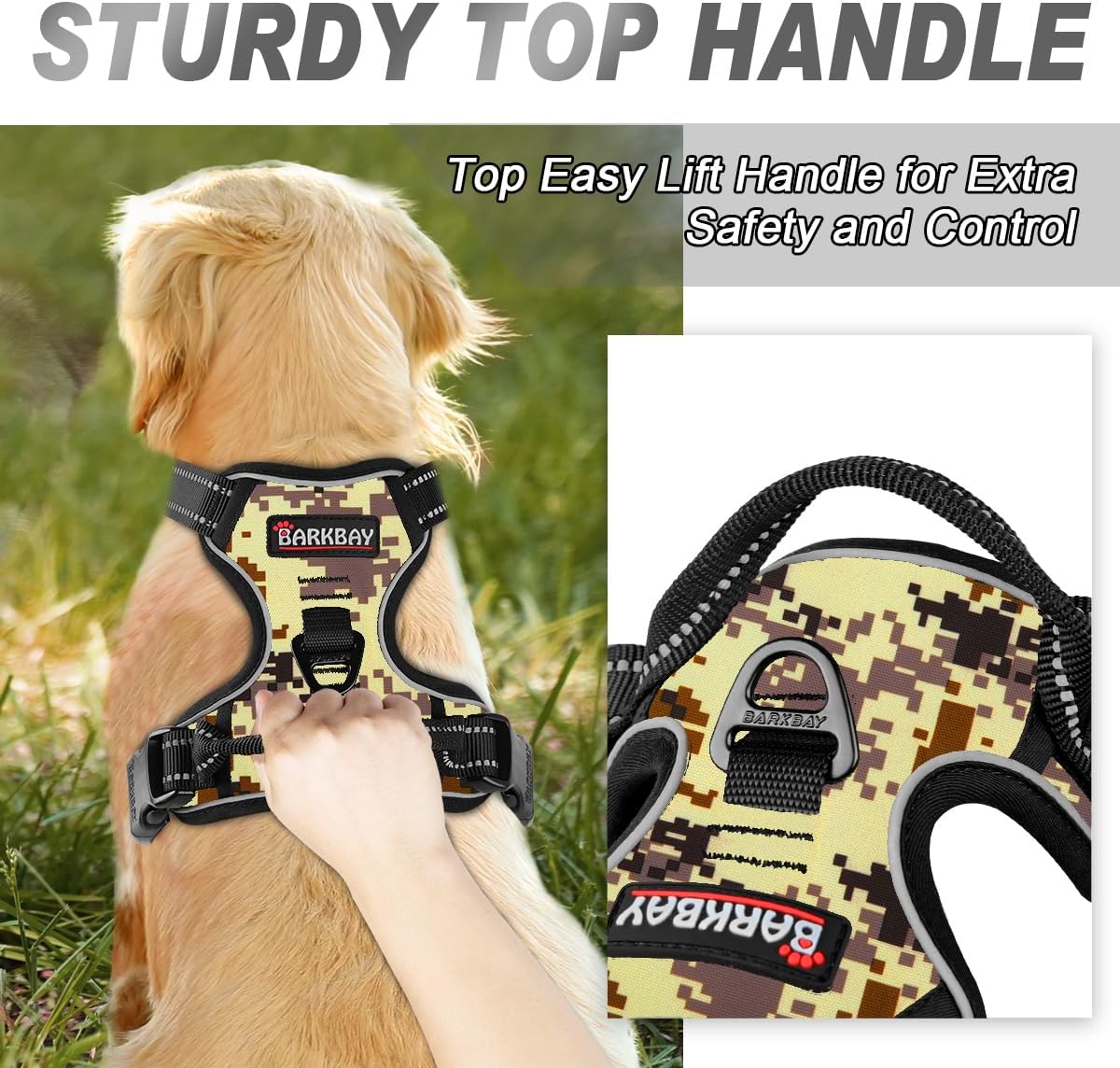BARKBAY No Pull Dog Harness Front Clip Heavy Duty Reflective Easy Control Handle for Large Dog Walking(Desert camo,S)