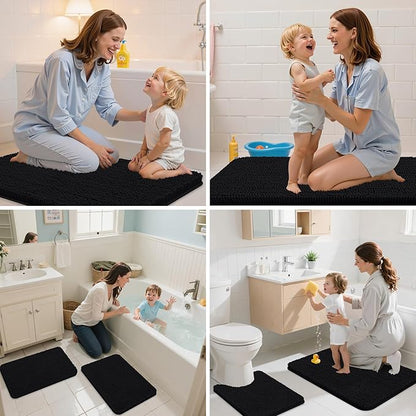 Arotive Bathroom Rugs 40x32, Extra Soft Absorbent Shaggy Chenille Bath Rugs, Machine Washable Rubber Backing Non-Slip Bath Mats for Bathroom Floor Tub and Shower, Home Decor Accessories, Black