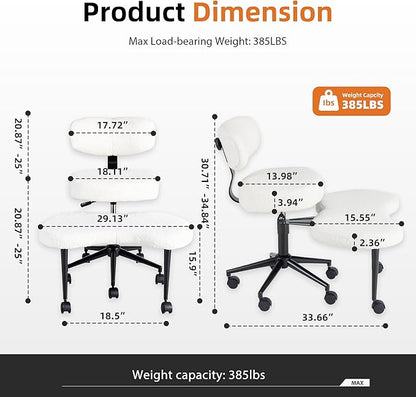 DUMOS Ergonomic ADHD Cross Legged Office Desk Chair with Adjustable Backrest, Height Adjustbale Meditation Chair with 360° Swivel Footstool, Teddy Fabric Yoga Stool for Home Office, White