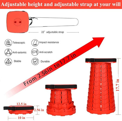 Fishboy Upgraded Square Collapsible Stool, 400lbs Max Weight, Lightweight But Sturdy, Portable Retractable Folding Telescoping Foldable Camping Stool for Adults Outdoor Fishing Hiking Travel BBQ