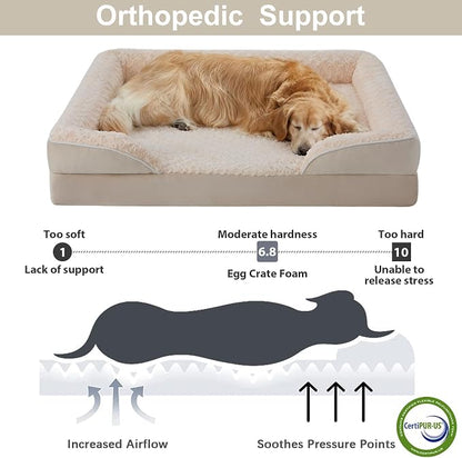 WNPETHOME Orthopedic Washable XL Dog Bed for Senior Dog Cozy Sleep | Extra Large Waterproof Big Soft Dog Couch Sofa Bed for Dogs Relax with Removable Cover Supportive Pet Bed Beige 42x30 Inch
