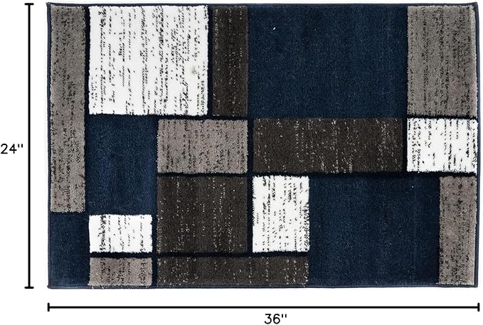 Rugshop Modern Geometric Boxes Navy Area Rug, Non-Shedding Carpet for Entryway, Bathroom, or Small Space, 2' x 3'