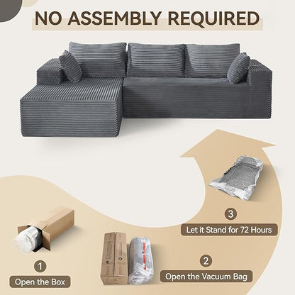 UMBFUN 110" Cloud Sectional Couch for Living Room, Boneless Couch with L-Shape Chaise, Modular Sectional Sofa with Deep Seat, Oversized Modular Sofa for Bedroom, No Assembly Required, Corduroy
