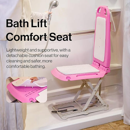 SuperHandy Portable Floor & Bath Lift - EVA Cushion, 26V 51.8Wh Battery, Lightweight 19 lbs, Foldable, 330 lb Capacity, IP68 Waterproof Lift for Seniors, Ergonomic Seat with Removable Panels (Pink)