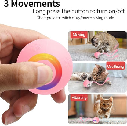 Interactive Cat Toys, Automatic Moving Cat Toys for Bored Indoor Adult Cats, Fast Rolling, Chirping & Motion-Activated Kitty Toys, Fun Gift for Cats with Speedy Tail 2.0, USB Rechargeable,Pink