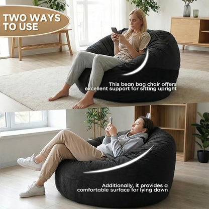YuppieLife Large Foam Filled Bean Bag Chairs for Kids Teenagers Adults Living Room Gaming Relaxing 4F Machine Washable Lazy Sofa（Black