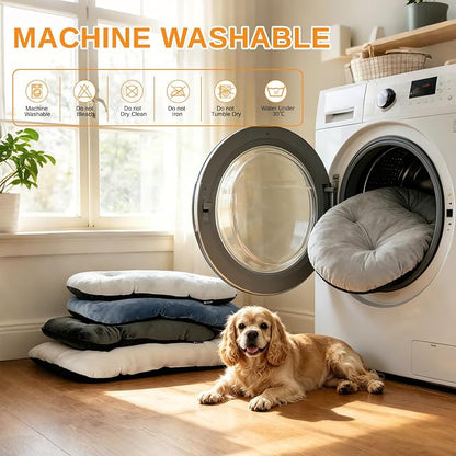 Washable Oval Small Dog Bed, Silver-Tipped High-Resilience, Light Gray | Non-Slip Bottom Prevents Sliding,Soft Plush Short Fur,Machine Washable Cushion,Ideal for Crates & Small Spaces,23"x17"x2.8"