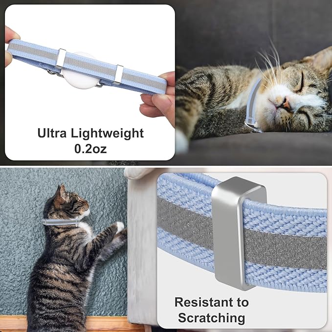 AirTag Cat Collar, Ultra Elastic Cat Tracker Collar with Apple Air Tag Holder, [Lightweight][Scratch Resistant] Stepless Adjustable GPS Pet Collar for Cats Kittens [Blue]