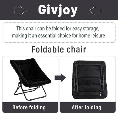 Givjoy Comfy Folded Chair, Soft Faux Fur Oversized Folding Chair, Flexible Lounge Lazy Chair for Kids Girls Teens Adults, Moon Chair for Dorm Rooms, Bedroom, Living Room