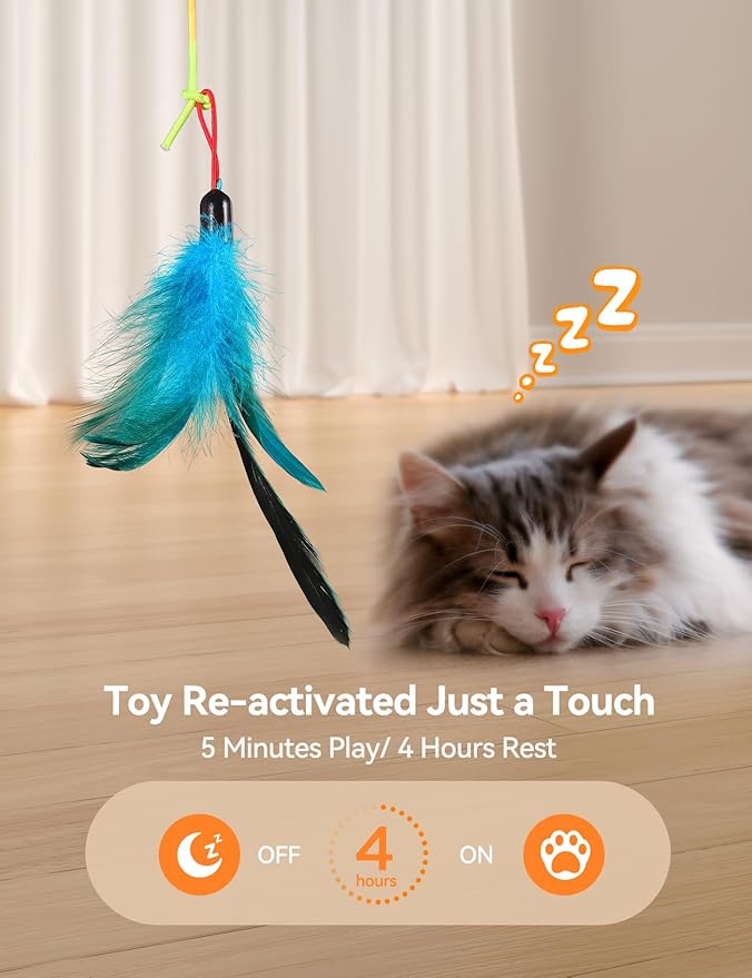 FEELNEEDY Laser Cat Toys for Indoor Cats, Interactive Cat Toy LED Light Hanging, Cats Wand Toy Feather, Feather & Mouse for Bored Adult Kitten Exercise, White