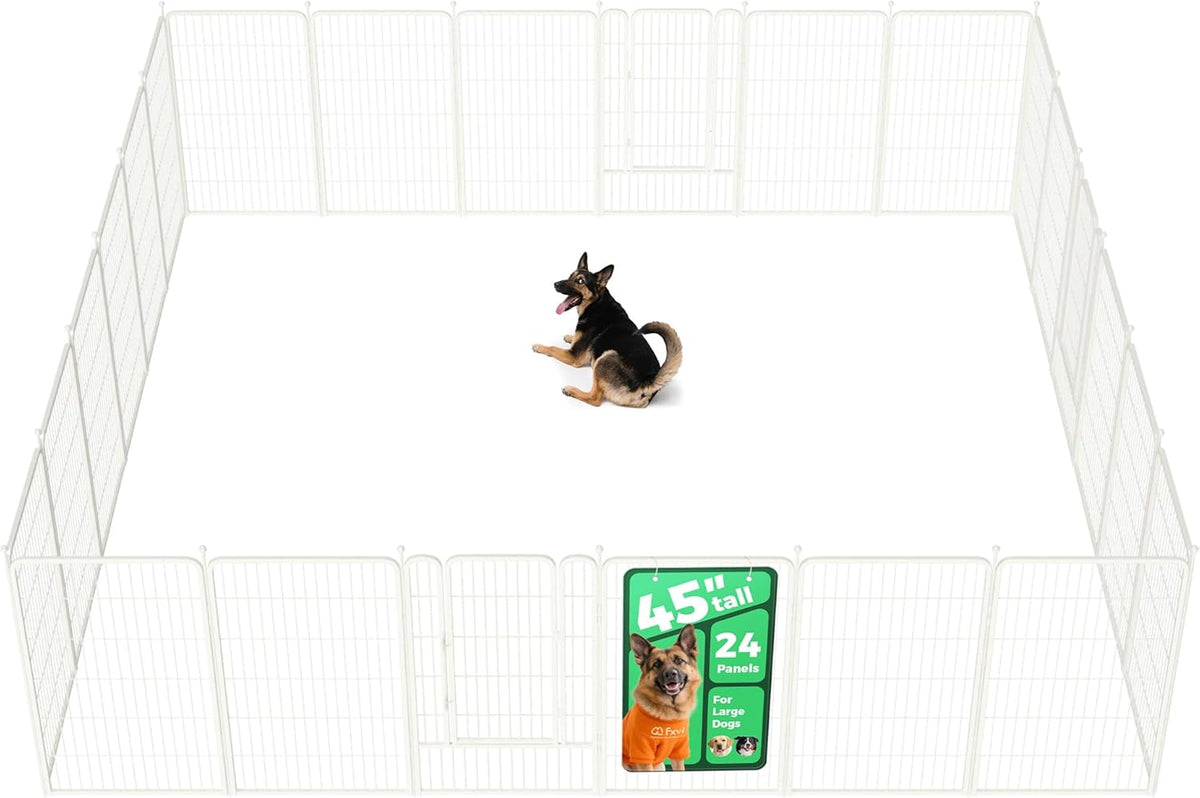 FXW Rollick Unleashed Dog Playpen for Indoor, Yard, RV Camping, 45 inch 24 Panels for Large Dogs, White│Patented