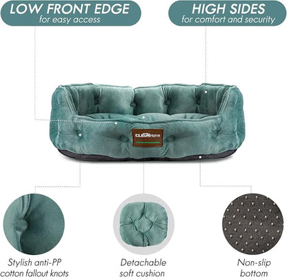 ClevaHome Cat Dog Bed for Small Pets up to 15lbs - Round Cat Beds for Indoor Cats, Machine Washable Comfortable Pet Bed for Puppy and Kitten with Non-Slip Bottom (Washed Green)
