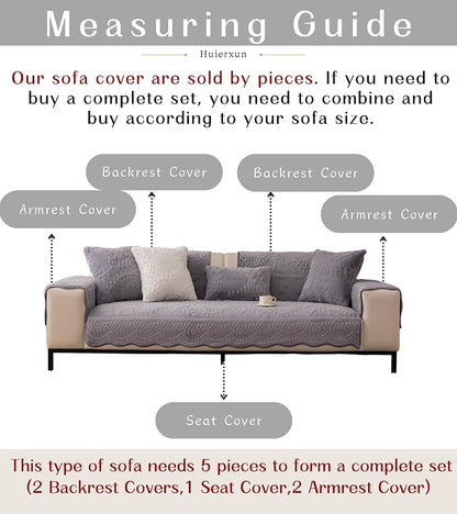 Grey Fuzzy Rabbit Plush Sofa Cover Cozy Warm Sofa Couch Covers with 3D Jacquard Leaf Pattern Non-Slip Easy-to-Install Shaggy Sofa Slipcover Prefect for Kids Dogs Cats Cats(Grey,36"x47")